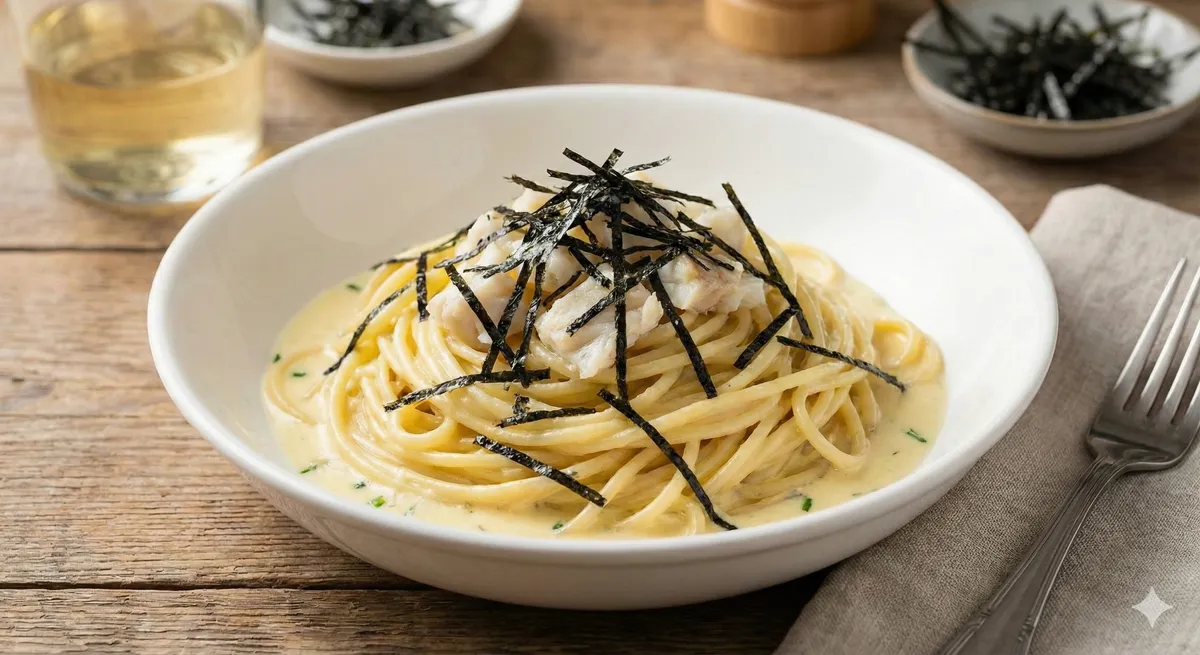 たらとタラコのクリーミー親子パスタの写真